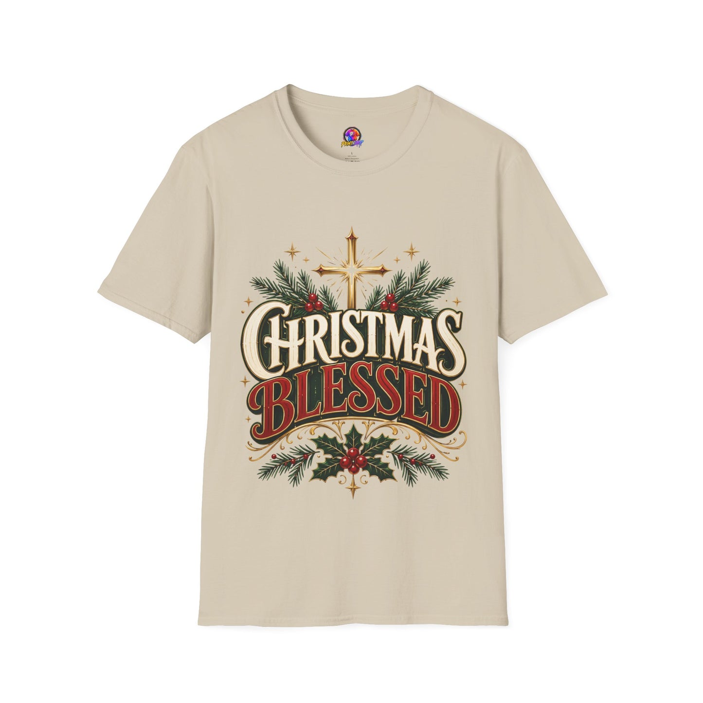Christmas Blessed T-Shirt — Faith-Based Holiday Tee with Cross & Pine Design