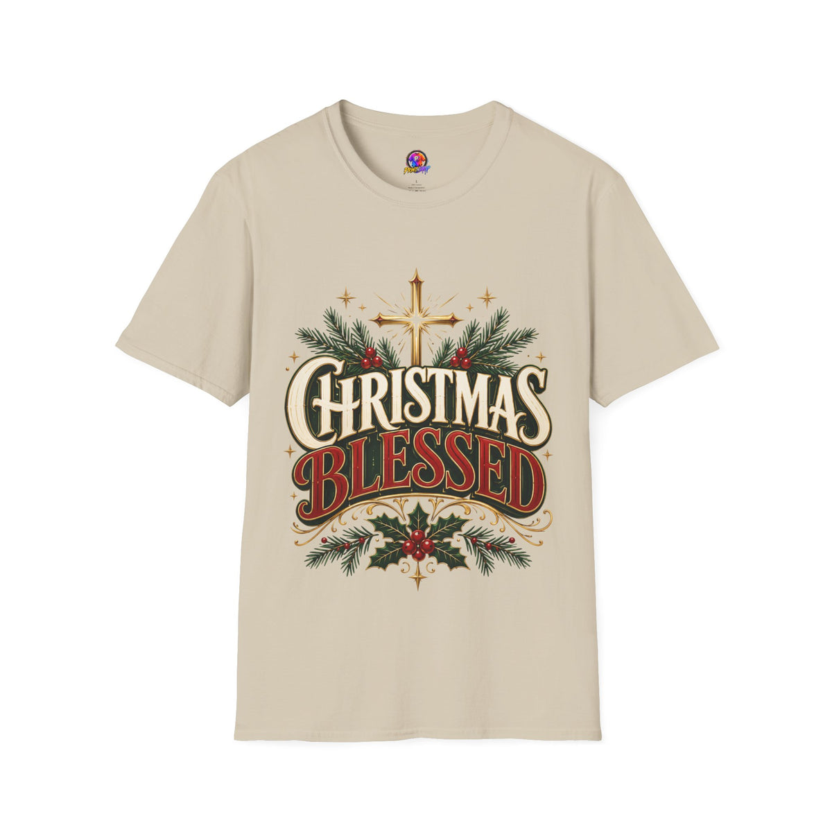 Christmas Blessed T-Shirt — Faith-Based Holiday Tee with Cross & Pine Design