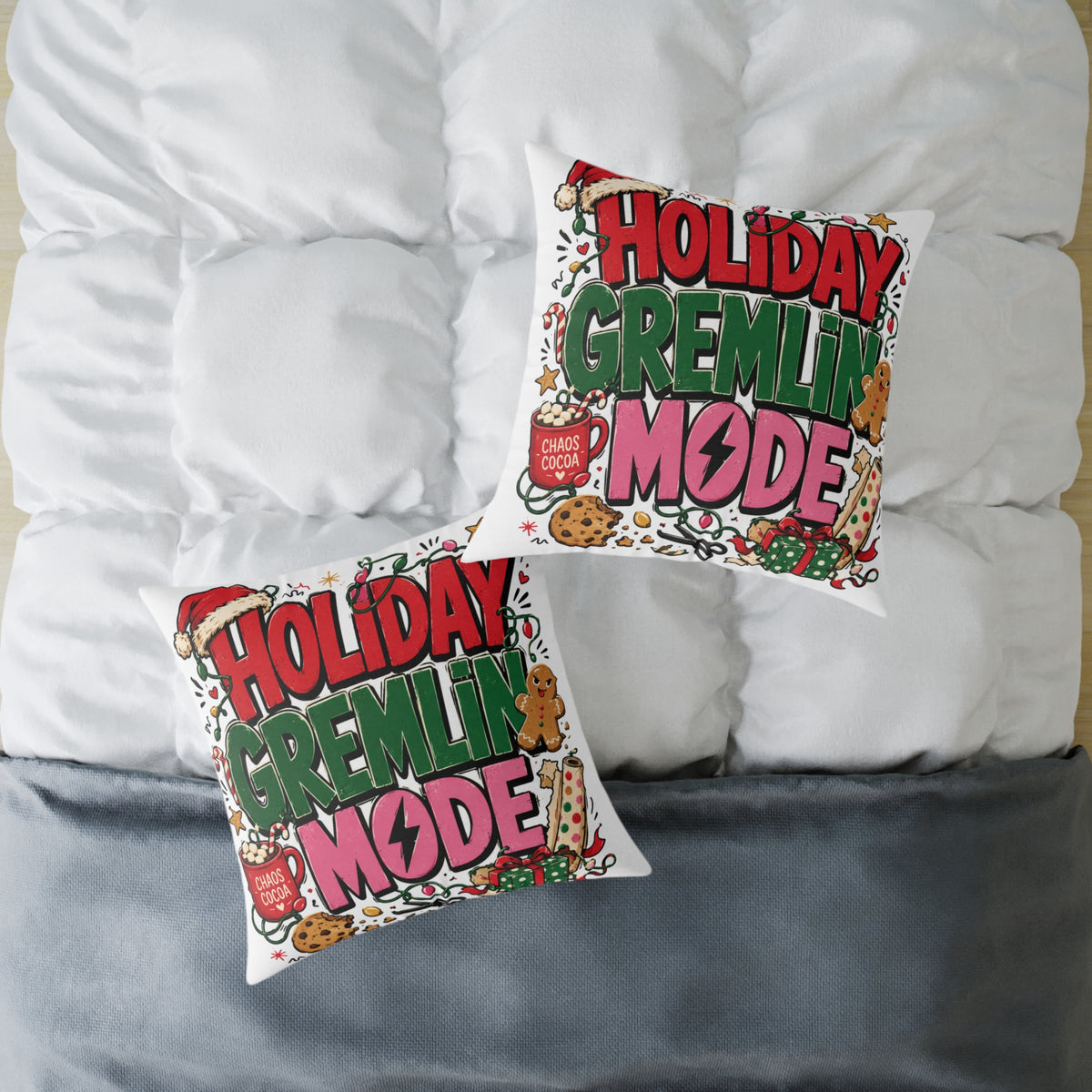 Holiday Gremlin Mode Modern Day Christmas Square Poly Canvas Pillow