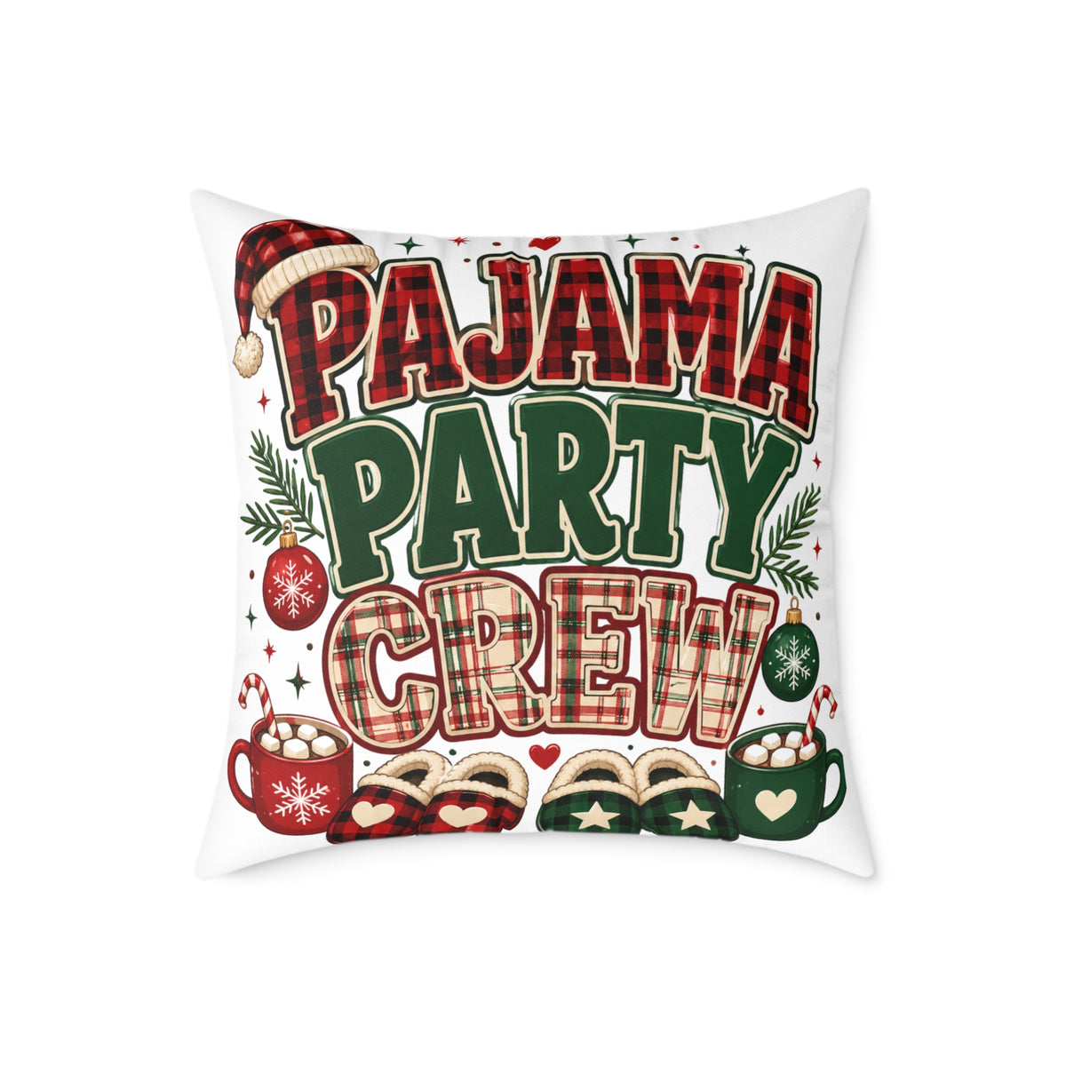 Christmas Pillow — Pajama Party Crew Holiday Decorative Throw Pillow