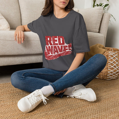 South Korea Red Wave Graphic T‑Shirt — Vintage Distressed Logo Tee