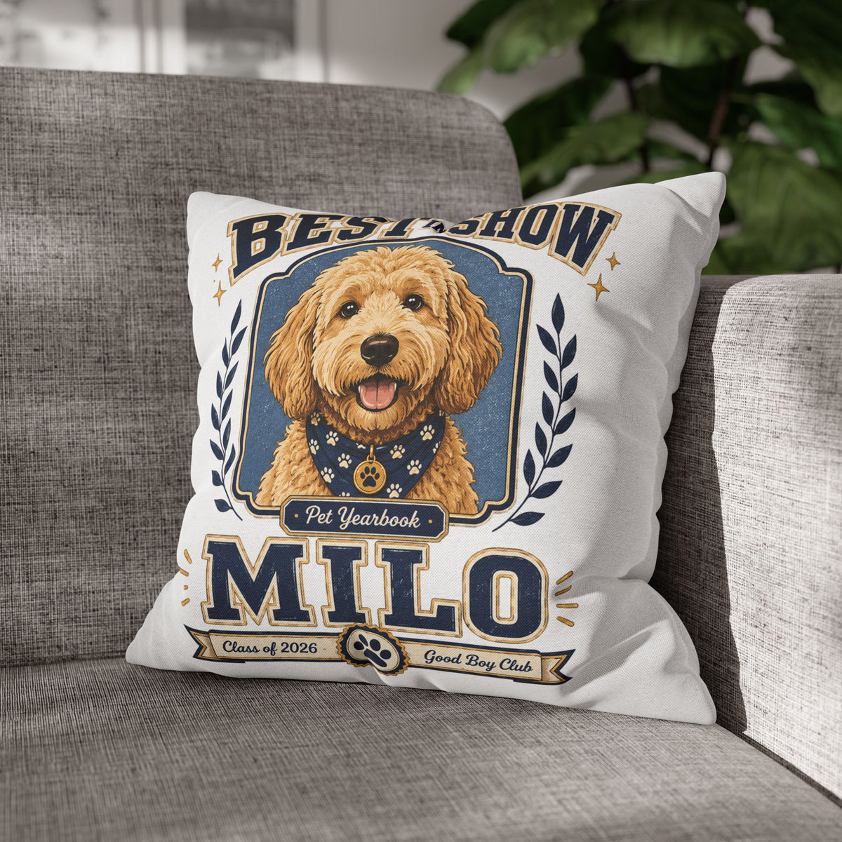 Best in Show Milo Pillowcase — Personalized Dog Portrait Decorative Pillowcase Milo Bailey Dog Dad Mom