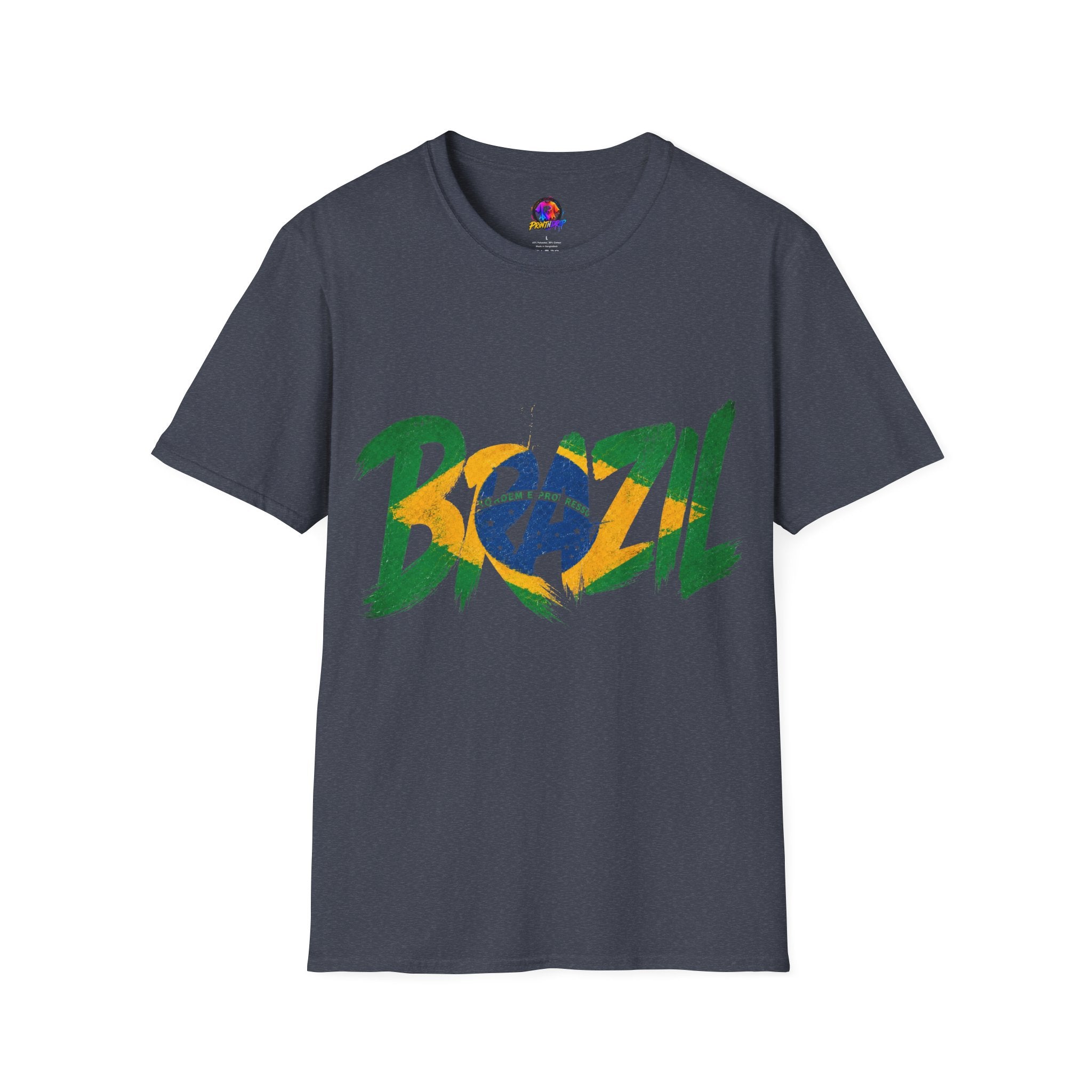 Brazil Flag Graphic T-Shirt — Bold Brazil Script with National Flag Motif