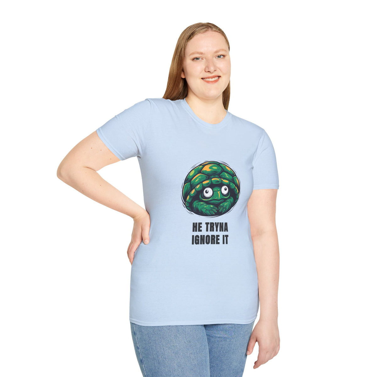 Turtle Peeking T‑Shirt — "He Tryna Ignore It" Cute Cartoon Tee - Trending Now - August 2026
