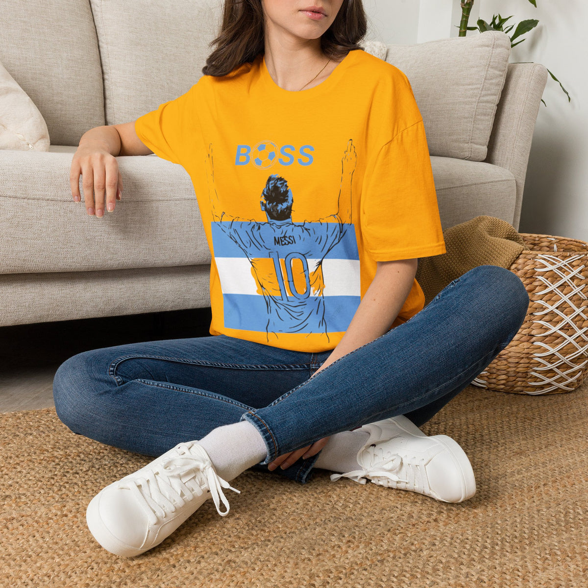 Soccer Boss T‑Shirt — 'BOSS' Striped Football Player Graphic Tee