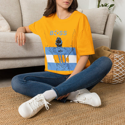 Soccer Boss T‑Shirt — 'BOSS' Striped Football Player Graphic Tee