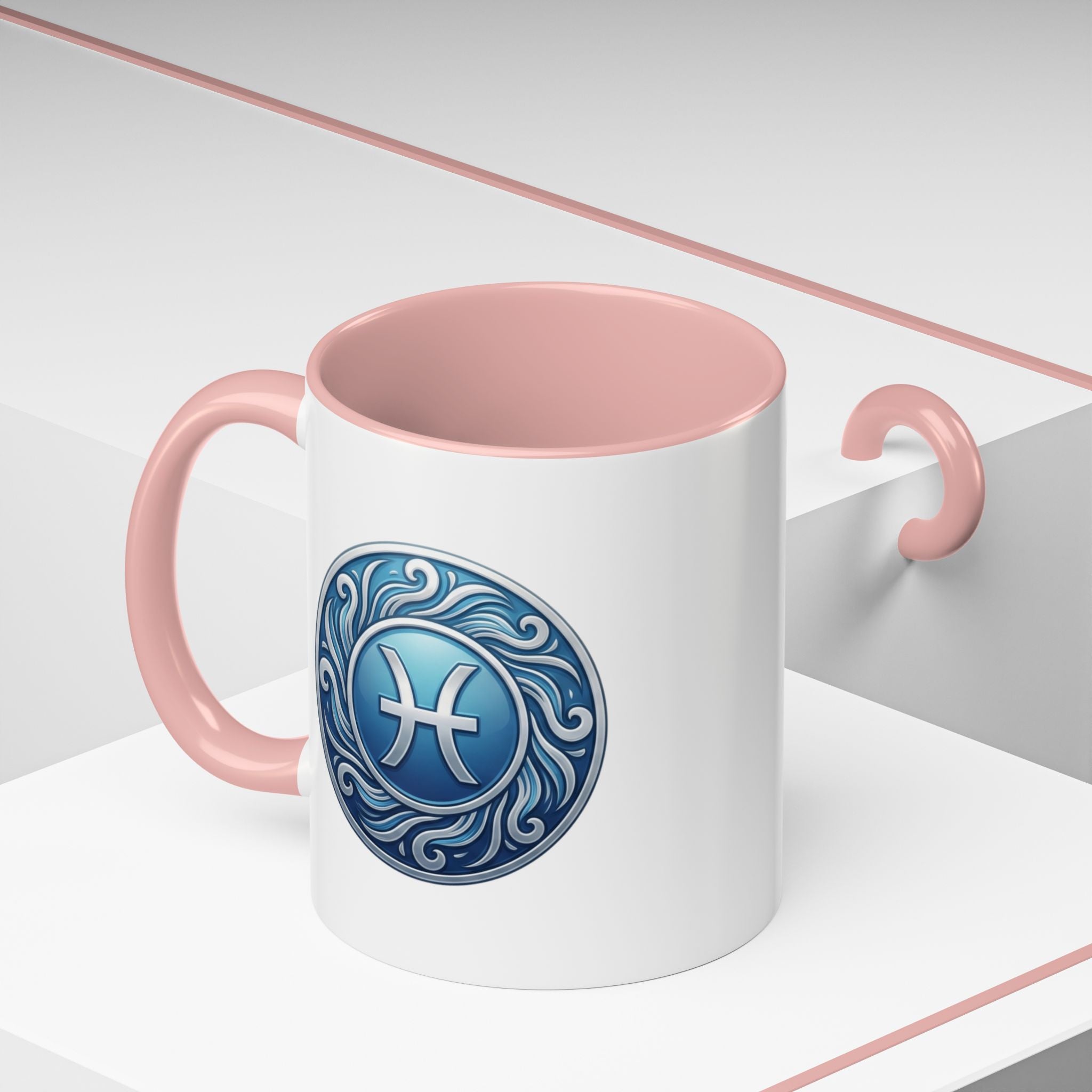 Pisces Zodiac Coffee Mug — Blue Astrological Symbol Accent Mug