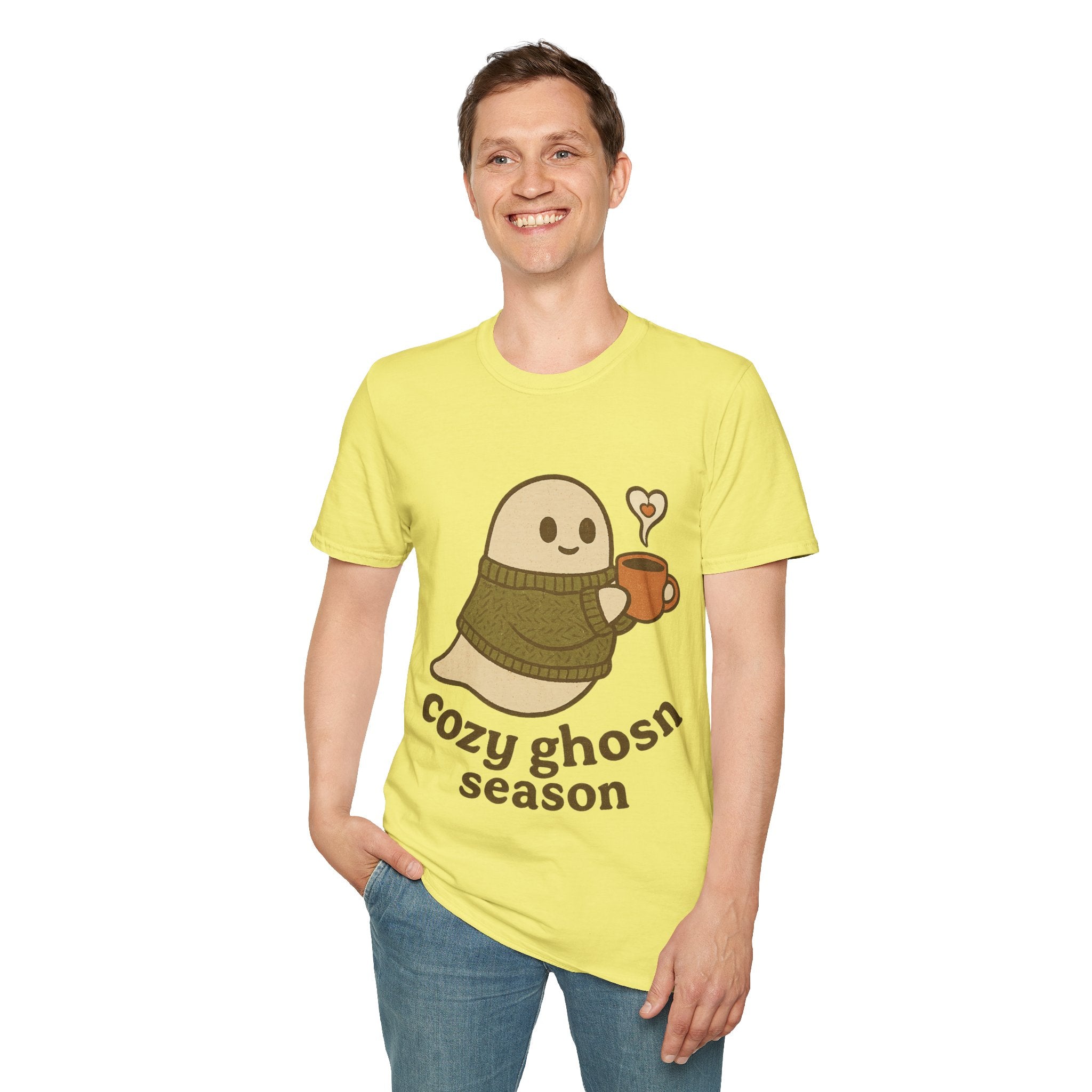Cozy Ghost Season Graphic Tee, Cute Friendly Ghost Halloween Coffee T-Shirt - Trending Now - September 2026