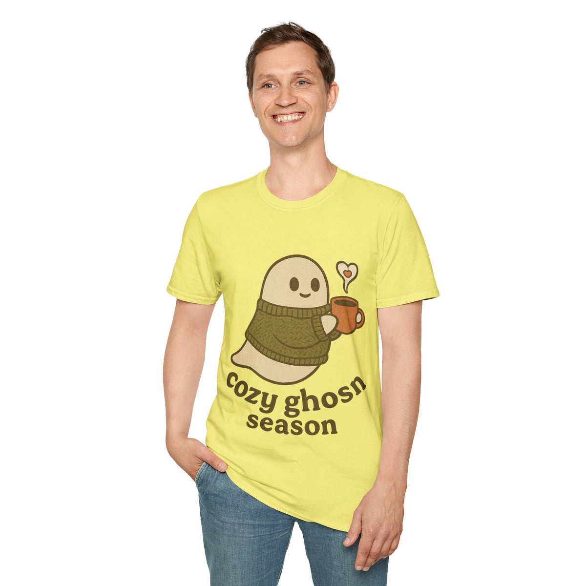 Cozy Ghost Season Graphic Tee, Cute Friendly Ghost Halloween Coffee T-Shirt - Trending Now - September 2026