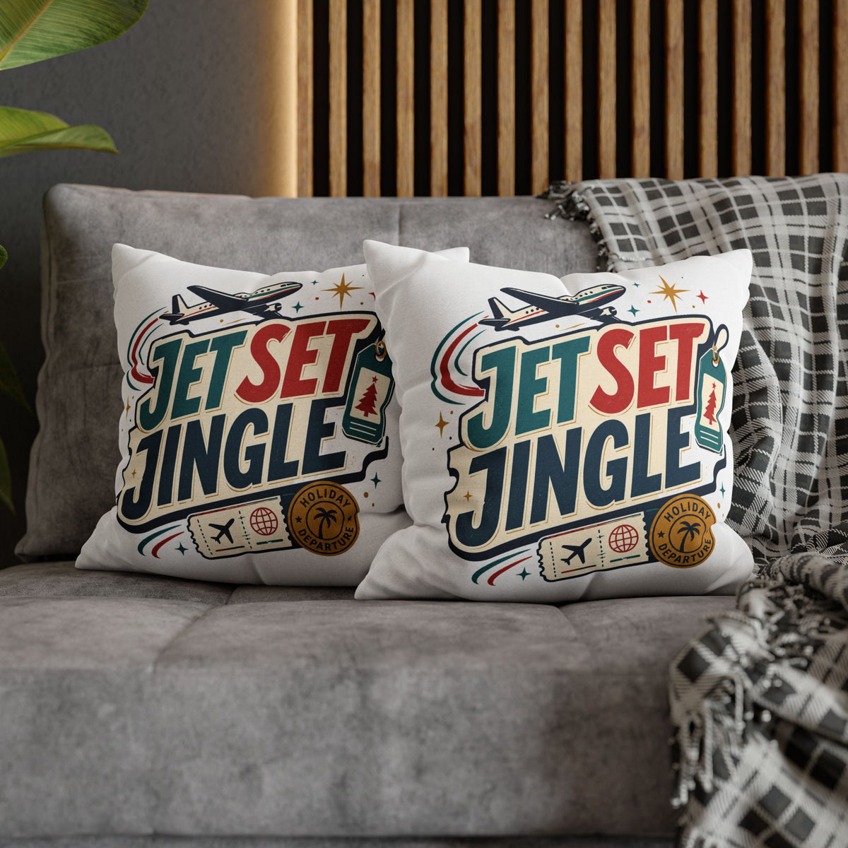 Jet Set Jingle Travel Pillowcase Modern Day Christmas  – Holiday Airplane Throw Pillowcase