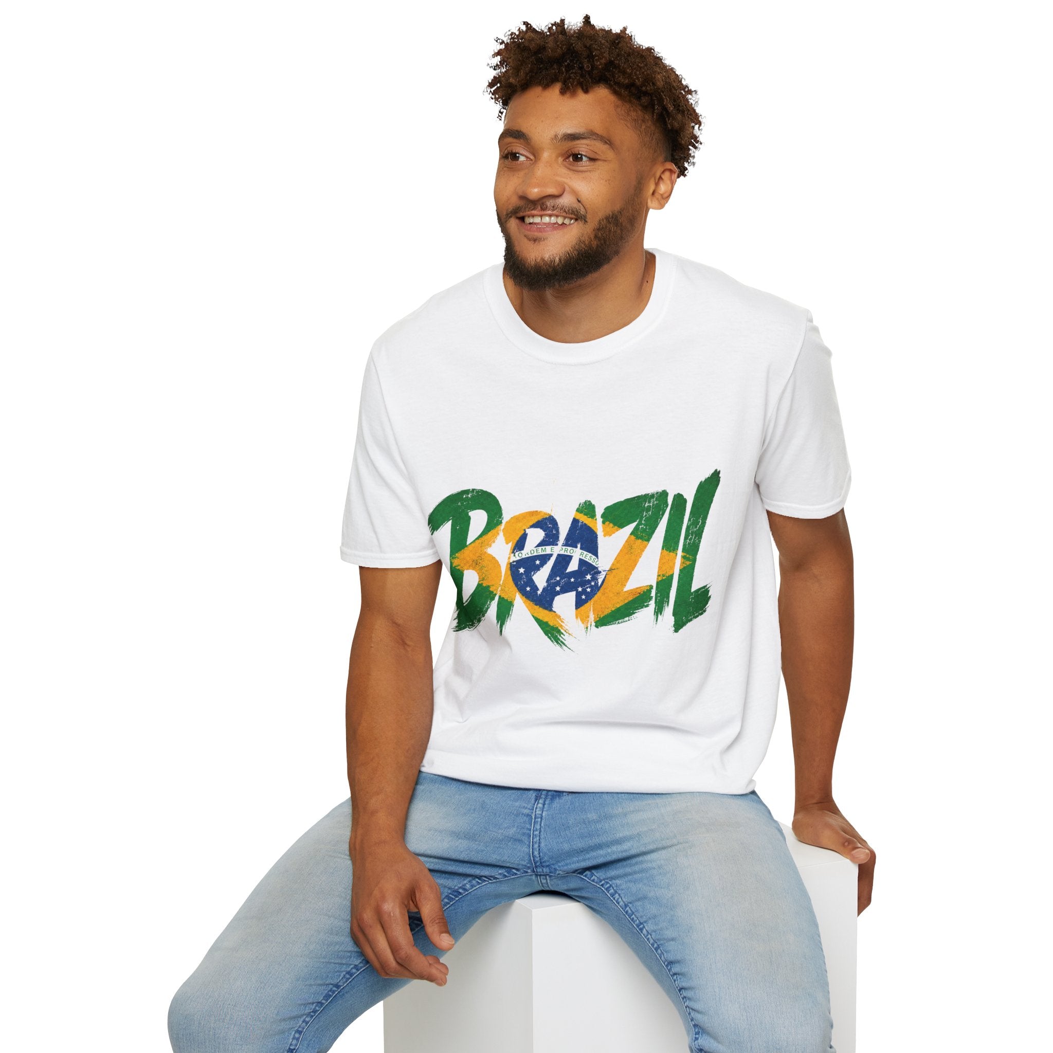 Brazil Flag Graphic T-Shirt — Bold Brazil Script with National Flag Motif
