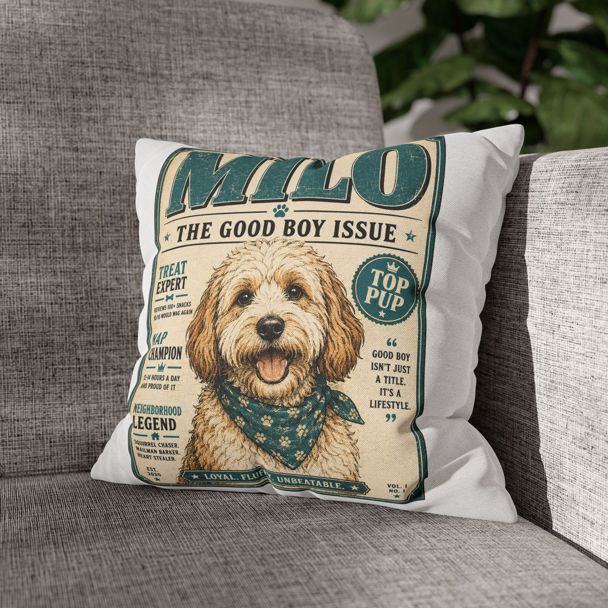 Milo 'The Good Boy Issue' Decorative Pillowcase Milo Bailey Dog Dad Mom