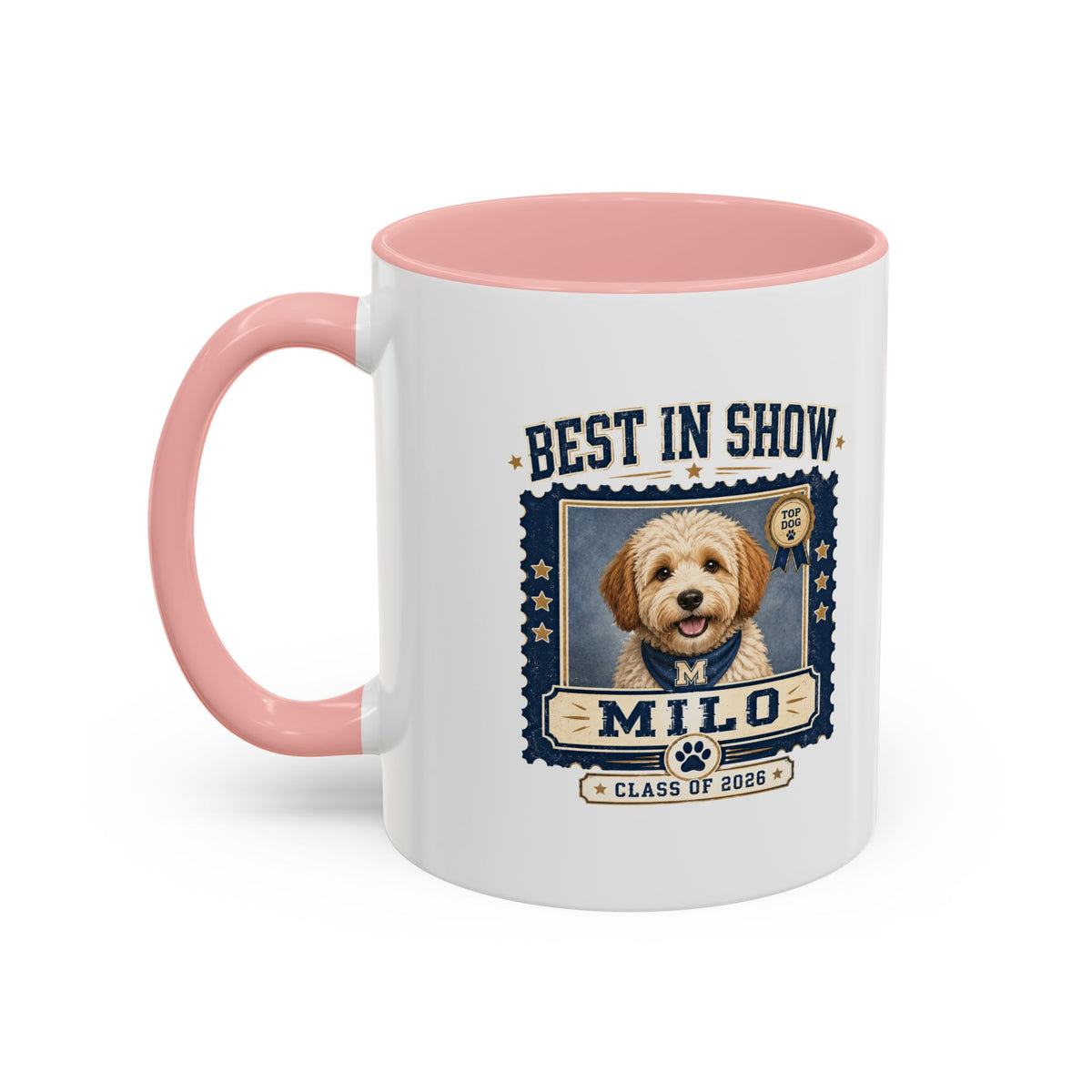 Milo Bailey Dog Dad Mom Best in Show Personalized Dog Photo Coffee Mug — 'Milo' Class of 2020 Accent Mug