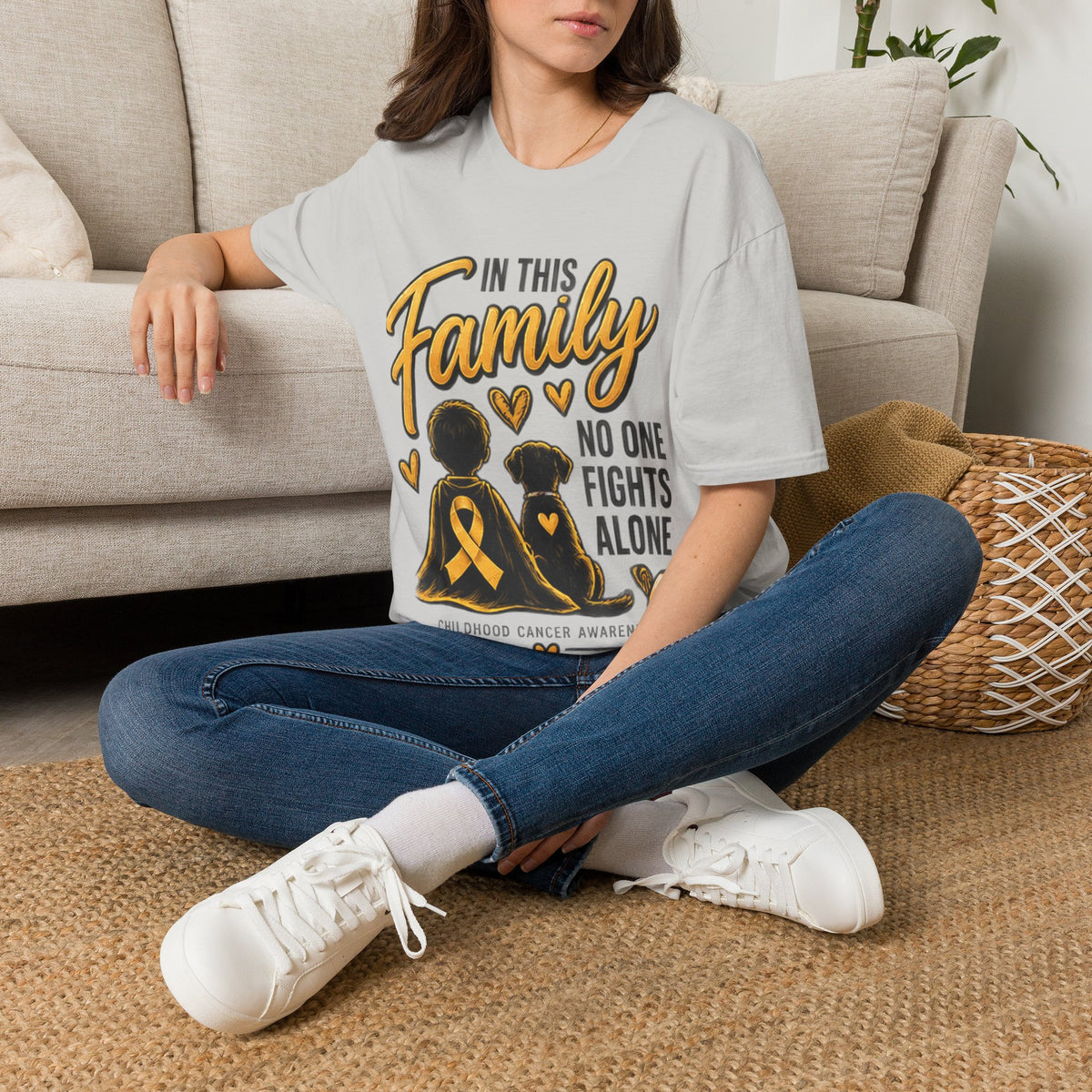 Childhood Cancer Awareness T-Shirt — "In This Family No One Fights Alone"