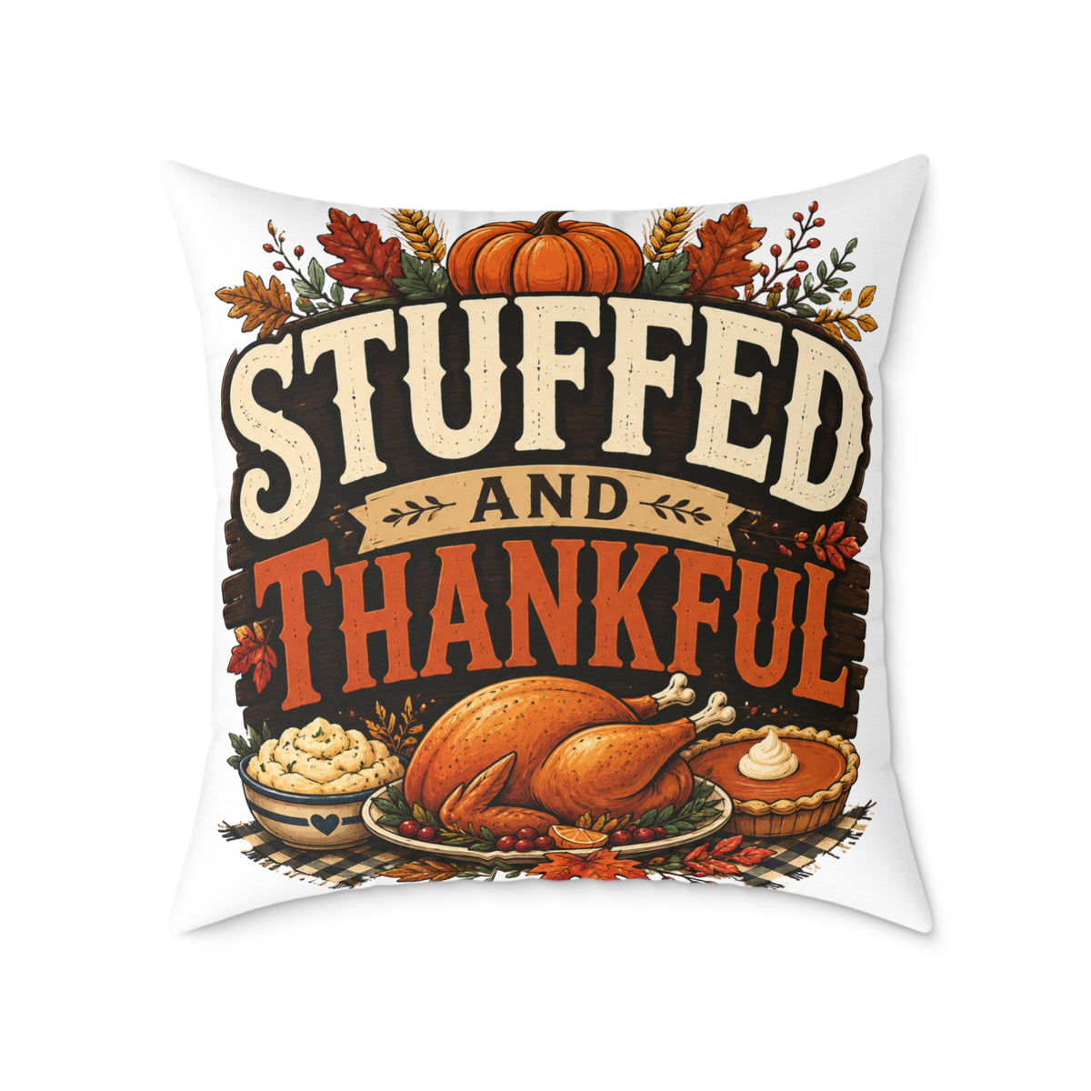 Thanksgiving Stuffed and Thankful Thanksgiving Throw Pillow