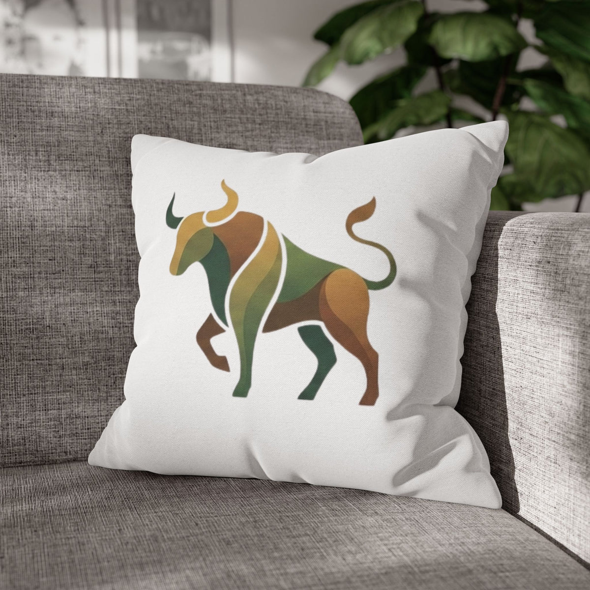 Taurus Geometric Bull Throw Pillowcase – Earth Tone Taurus Home Decor