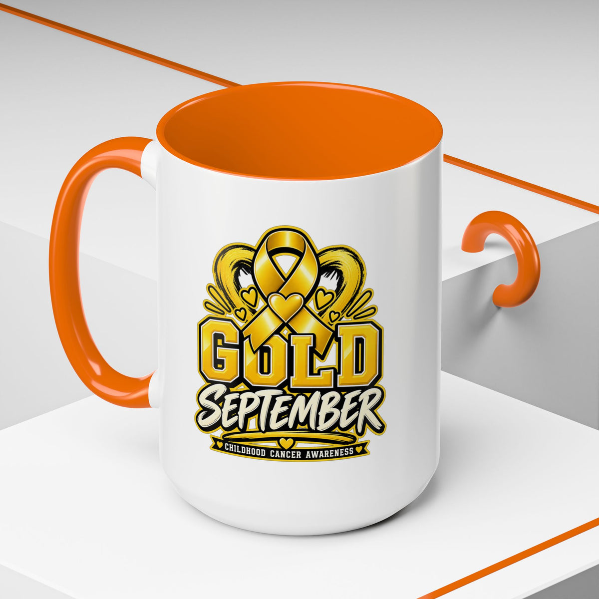 Gold September Coffee Mug — Childhood Cancer Awareness Accent Mug (11/15oz)