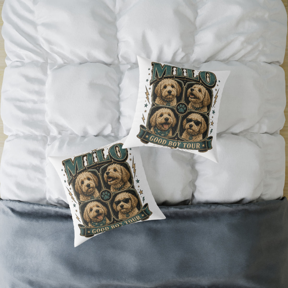 Milo 'Good Boy Tour' Square Canvas Pillow — Dog Portrait Decorative Throw Pillow