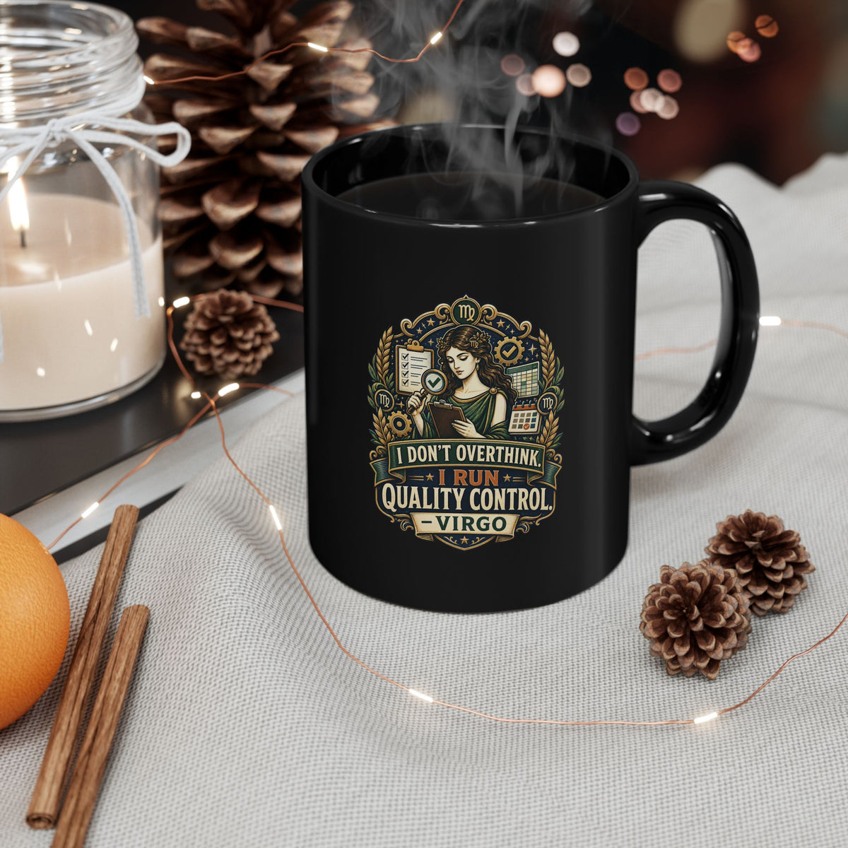 Zodiac  Virgo Quality Control Mug — Zodiac Coffee Cup with 'I Don't Overthink, I Run Quality Control' Design