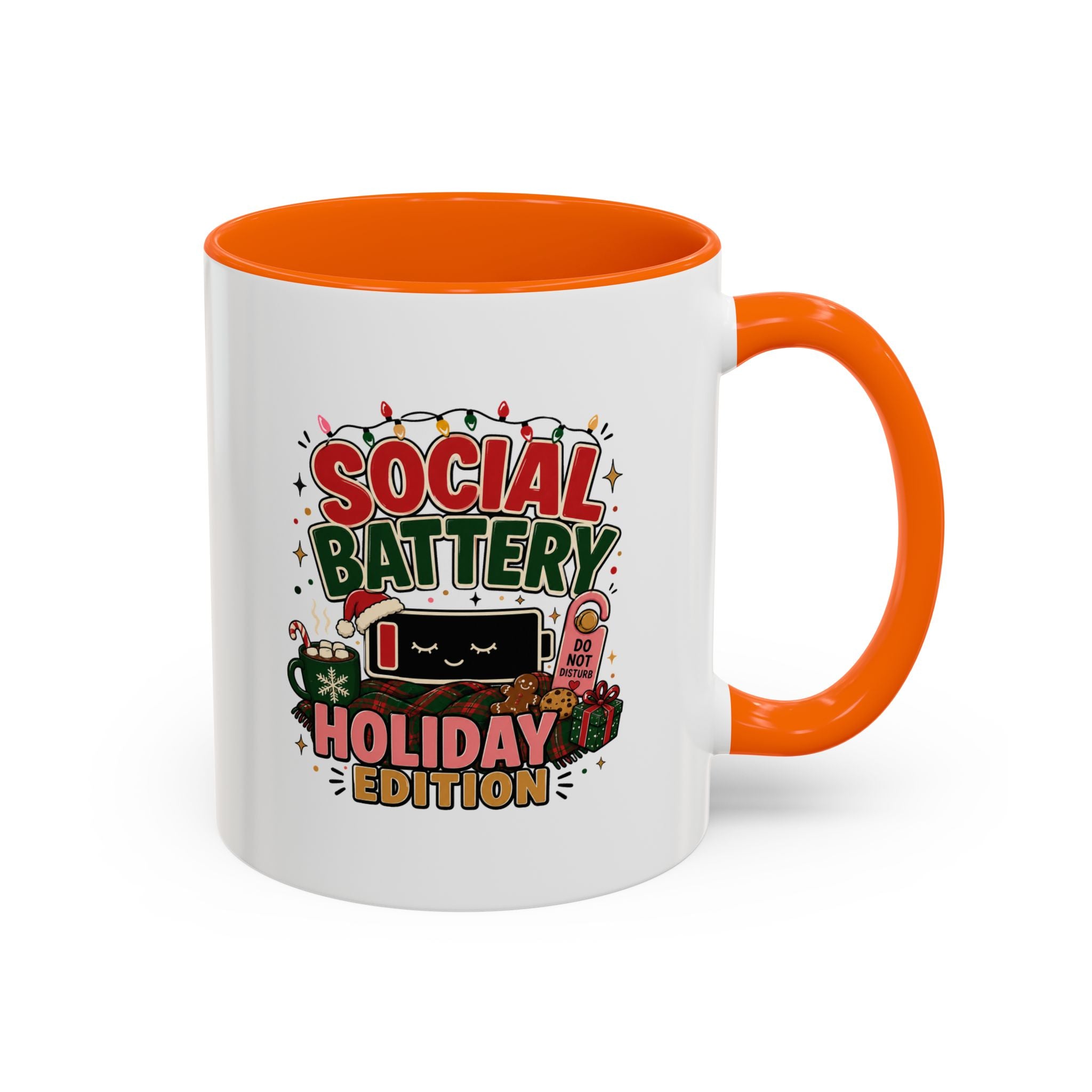 Modern Day Christmas Holiday Coffee Mug - "Social Battery: Holiday Edition" Accent Mug