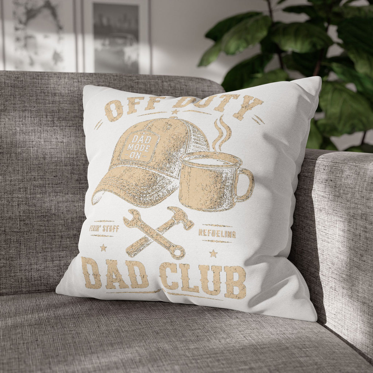 Off Duty Dad Club Throw Pillowcase – Coffee & Tools Accent Pillow Cover Milo Bailey Dog Dad Mom