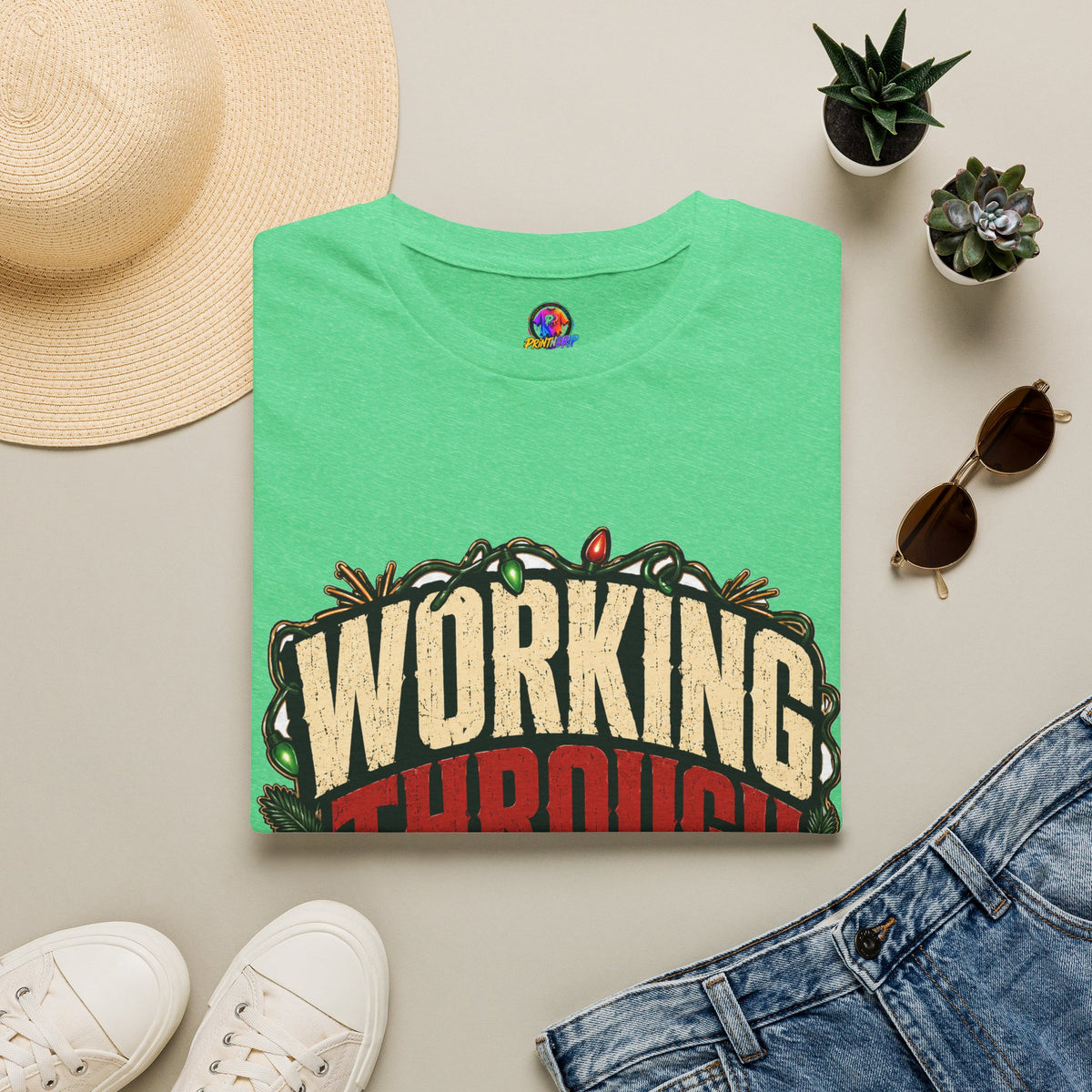 Working Through Christmas T-Shirt — Funny Holiday Nurse/Worker Gift