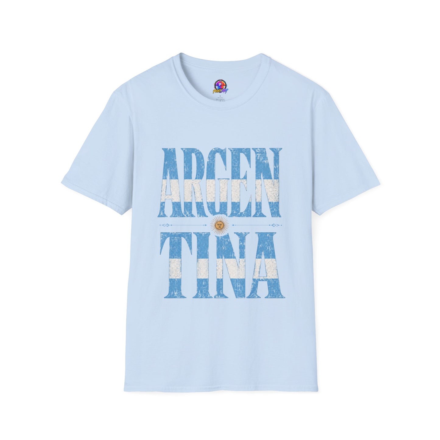 Argentina Flag Graphic T‑Shirt — Vintage Blue Distressed Typography