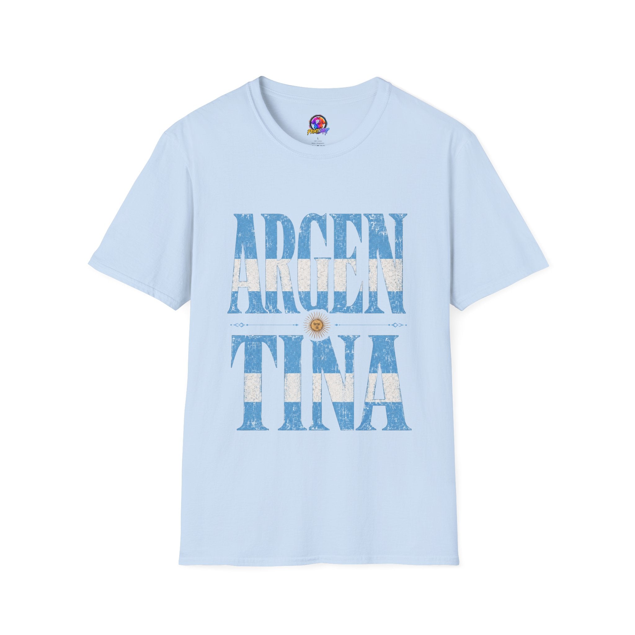 Argentina Flag Graphic T‑Shirt — Vintage Blue Distressed Typography