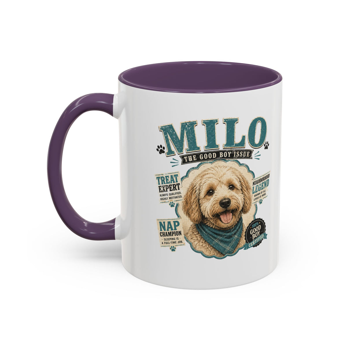 Milo Bailey Dog Dad Mom Personalized Dog Mug — "Milo The Good Boy" Accent Coffee Mug