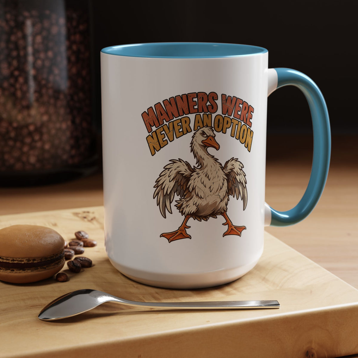 Coffee Mug — "Manners Were Never An Option" Funny Rude Chicken Accent Mug