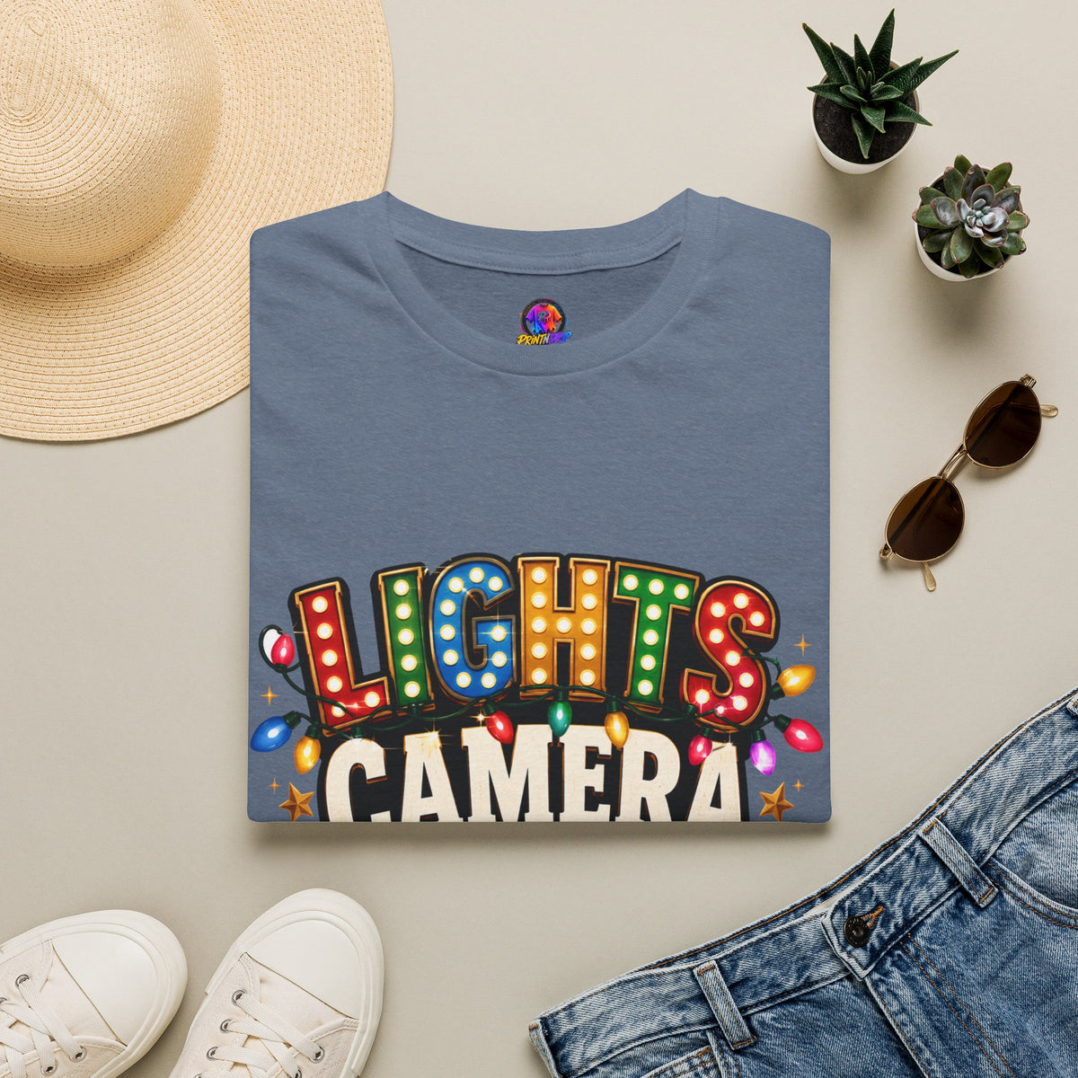 Lights Camera Christmas T-Shirt — Retro Marquee Holiday Tee