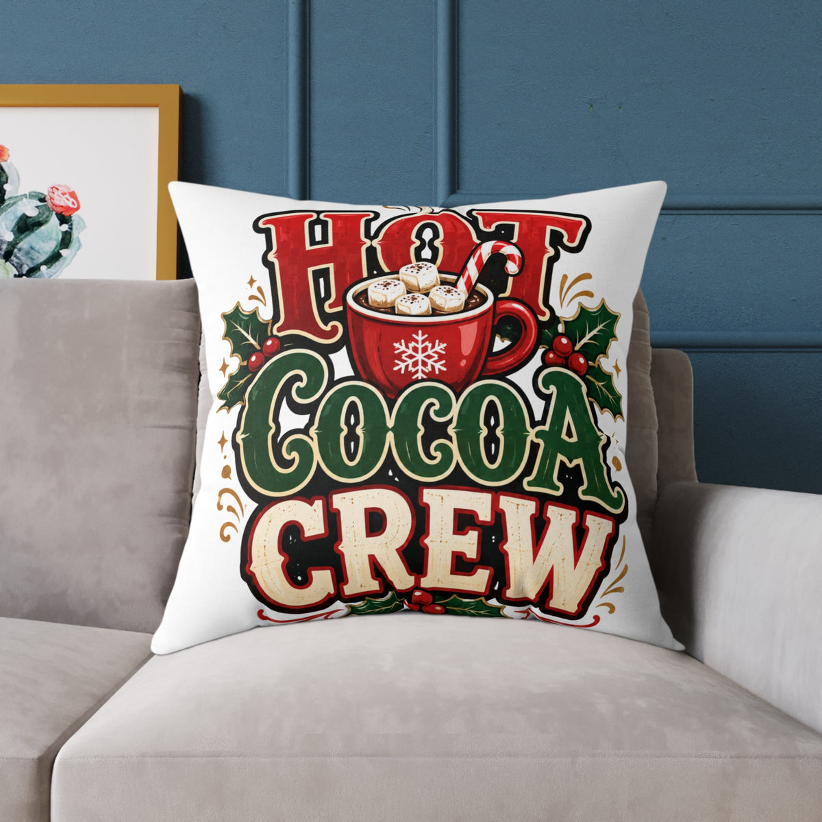 Christmas Hot Cocoa Crew Throw Pillow — Christmas Holiday Decorative Cushion