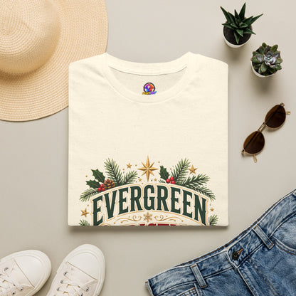 Evergreen Christmas Club T-Shirt — Vintage Holiday Pine & Ornaments Tee