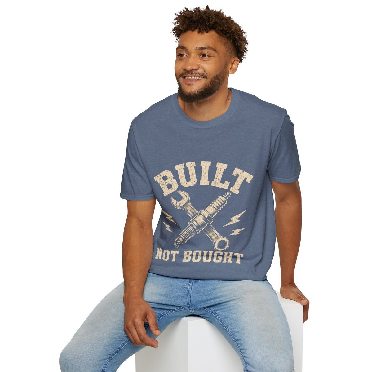 Built Not Bought T-Shirt — Mechanic Wrench & Spark Plug Vintage Tee