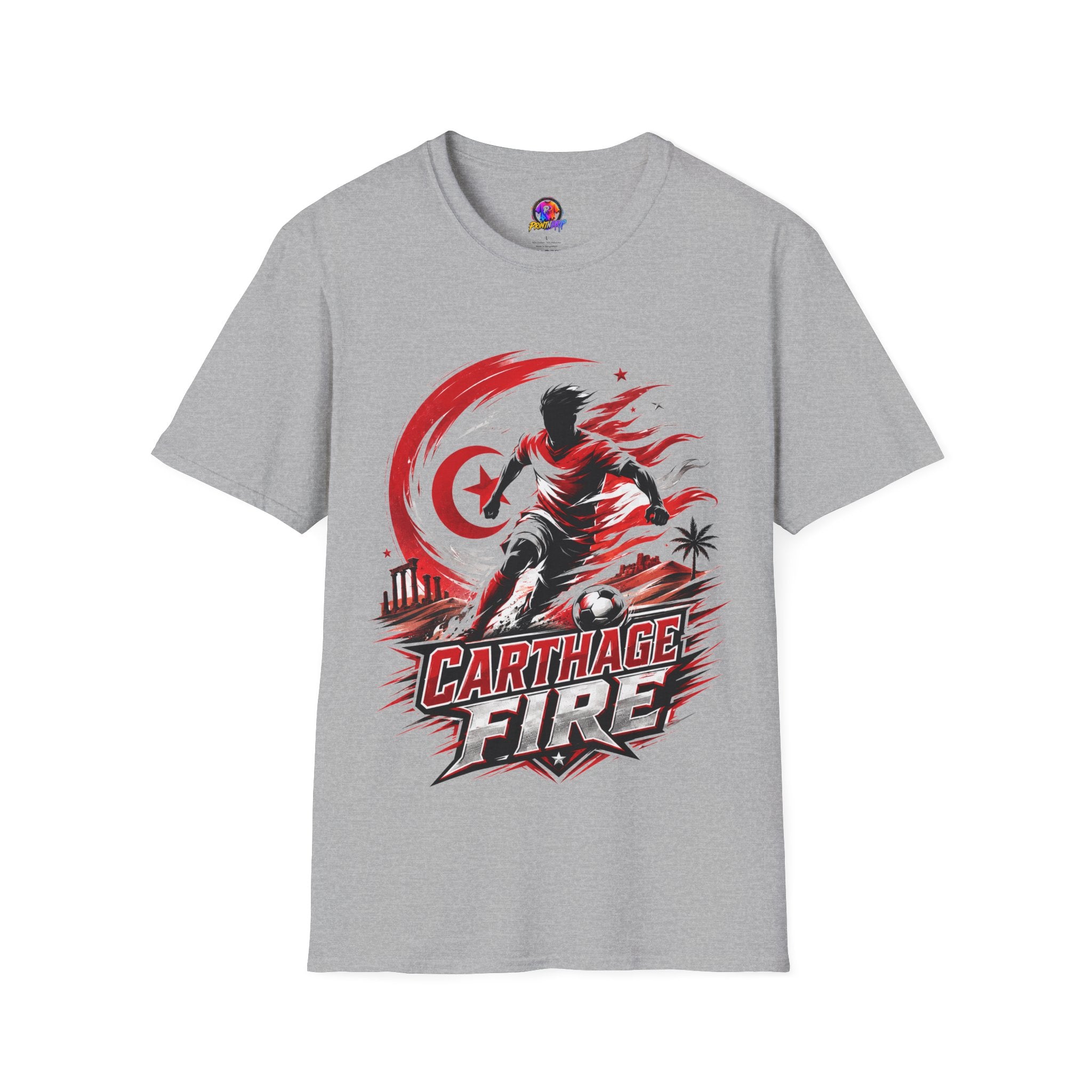Tunisia Carthage Fire Soccer T-Shirt — Red Crescent Football Fan Tee