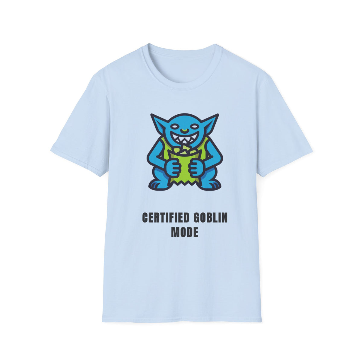 Gritty Goblin Graphic Tee - Cute Blue Goblin "Destined Goblin Mode" T-Shirt - Trending Now - September 2026