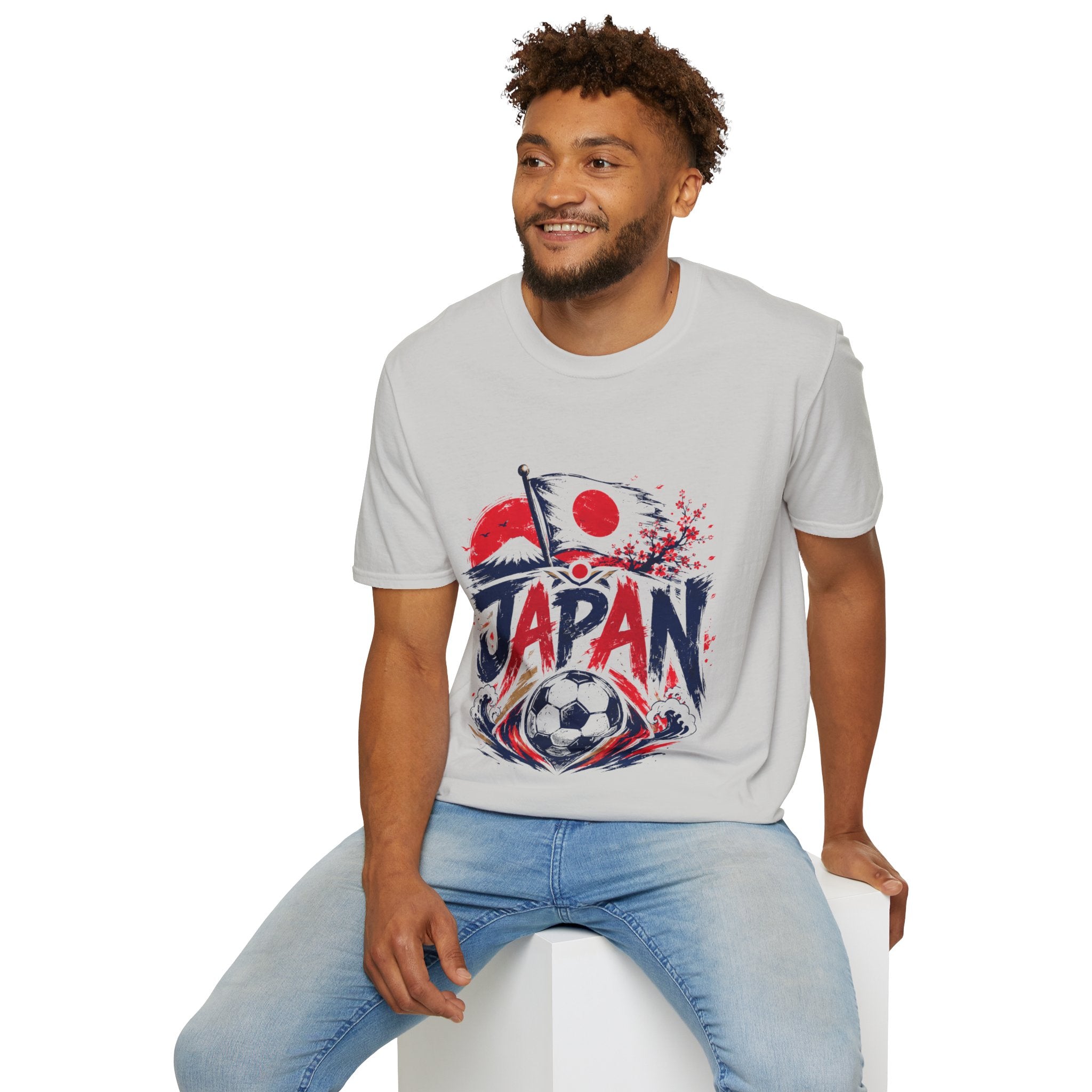 Japan Soccer T-Shirt — Japanese Flag & Cherry Blossom Football Graphic