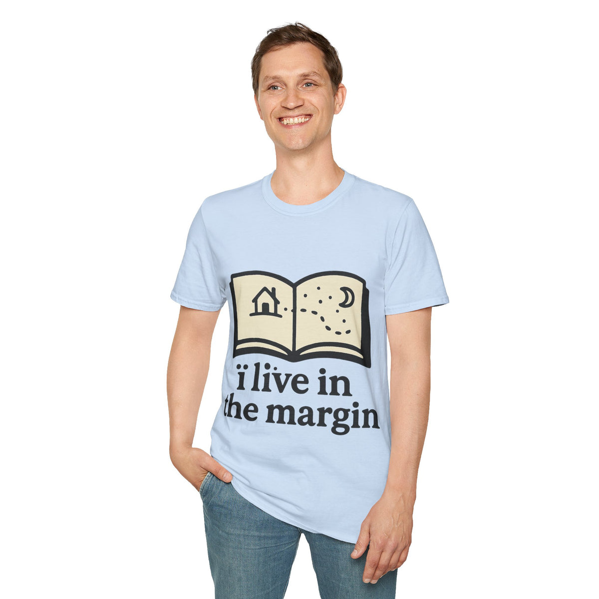 "I Live In The Margin" Bookworm Tee | Cute Celestial Book Graphic T-Shirt - Trending Now - September 2026