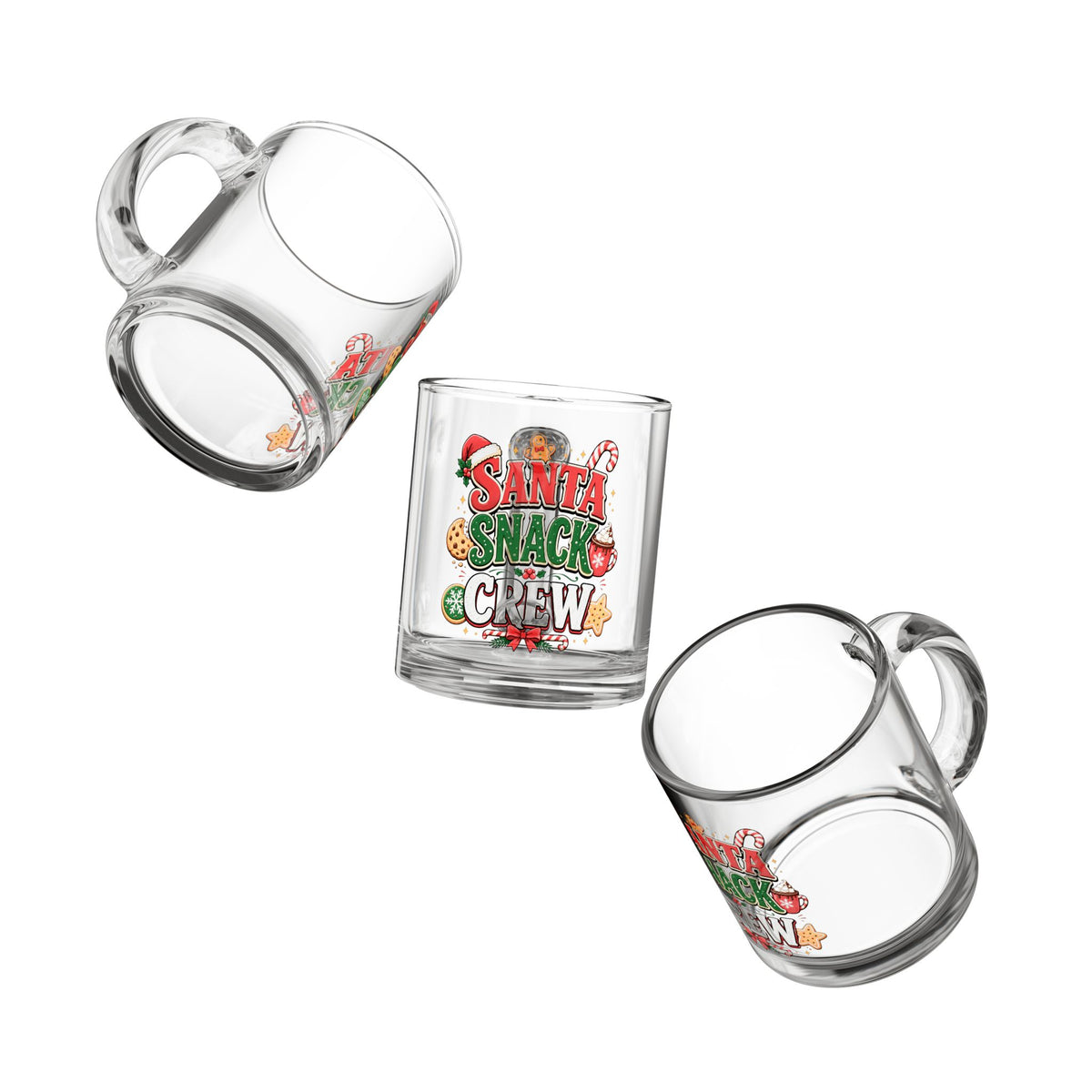 Christmas Glass Mug 10 oz Santa Snack Crew Glass Mug — 10oz Christmas Cookie Hot Cocoa Cup