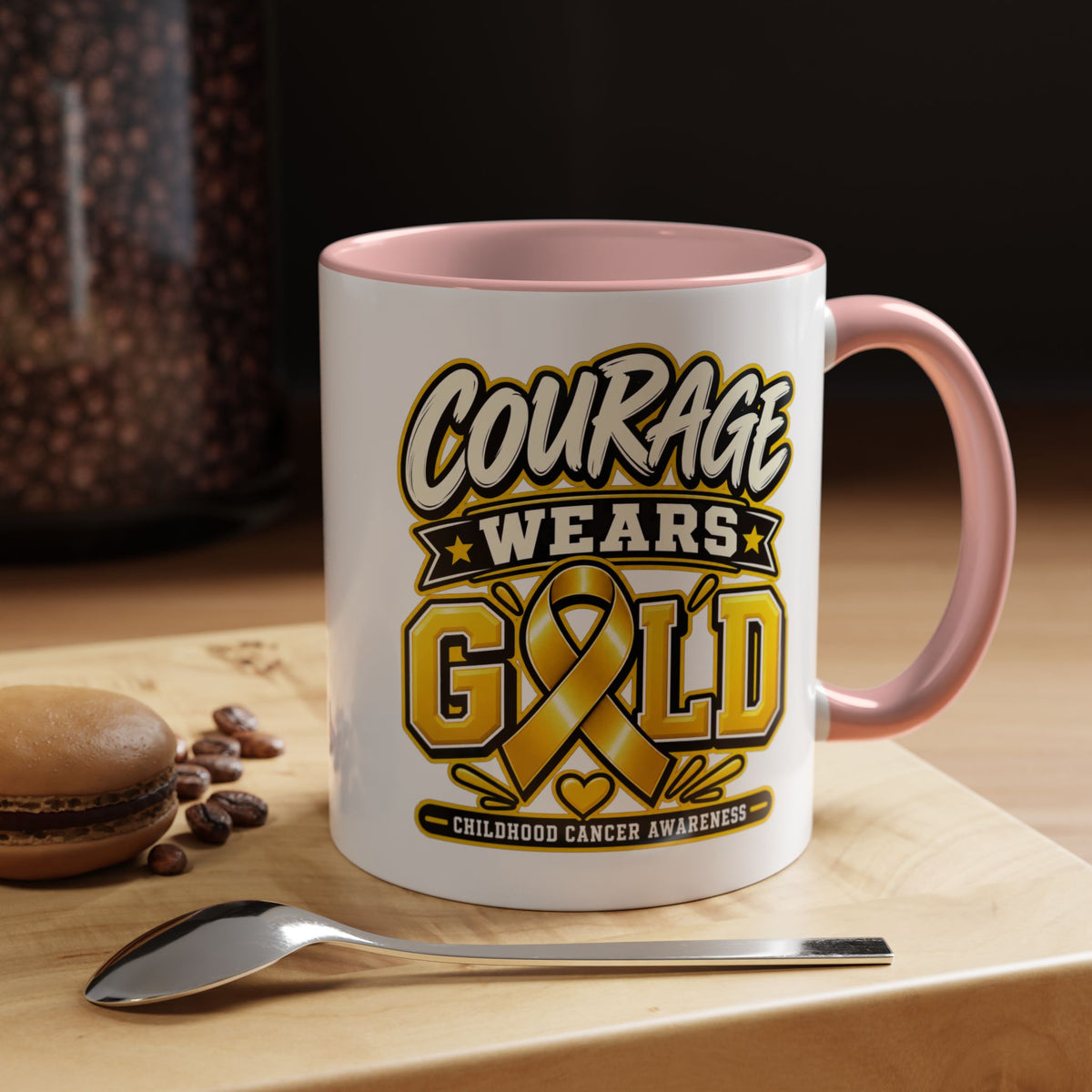 Courage Wears Gold Coffee Mug — Childhood Cancer Awareness Tea Cup