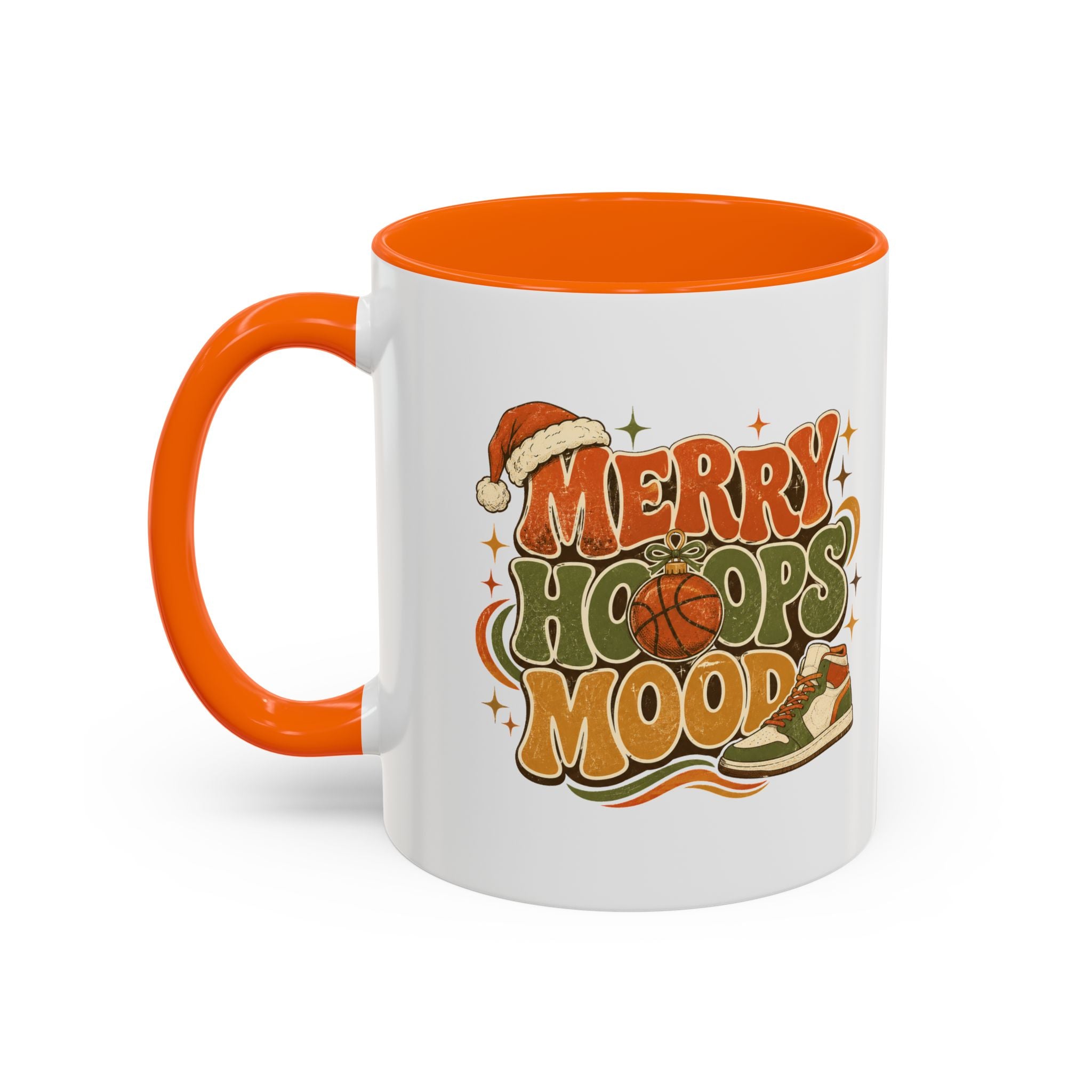 Modern Day Christmas Merry Hoops Mood Accent Coffee Mug — Retro Basketball Christmas Design
