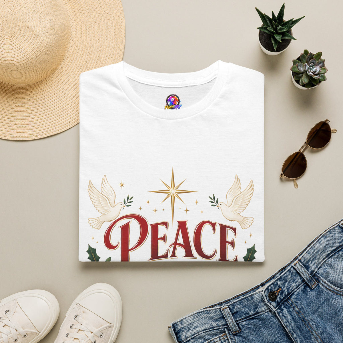 Peace on Earth T-Shirt — Holiday Dove & Star Christmas Tee
