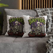 Halloween Skeleton Pillowcase — "My Social Battery Is In The Grave" Spun Polyester Throw Pillow