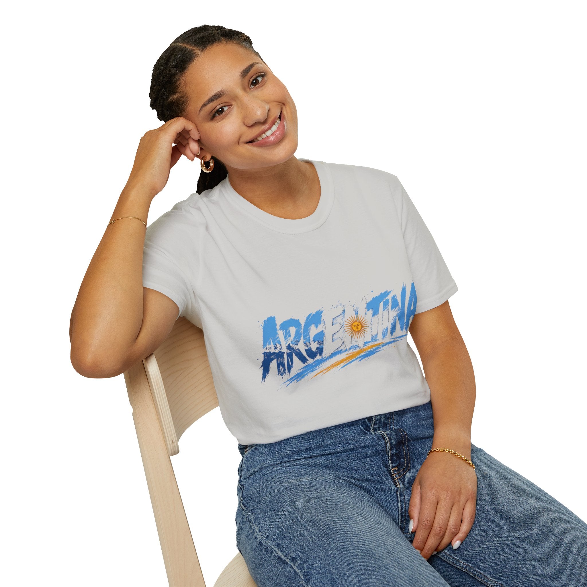 Argentina Graphic T-Shirt — Argentina Typography Tee with Sun & Flag Colors