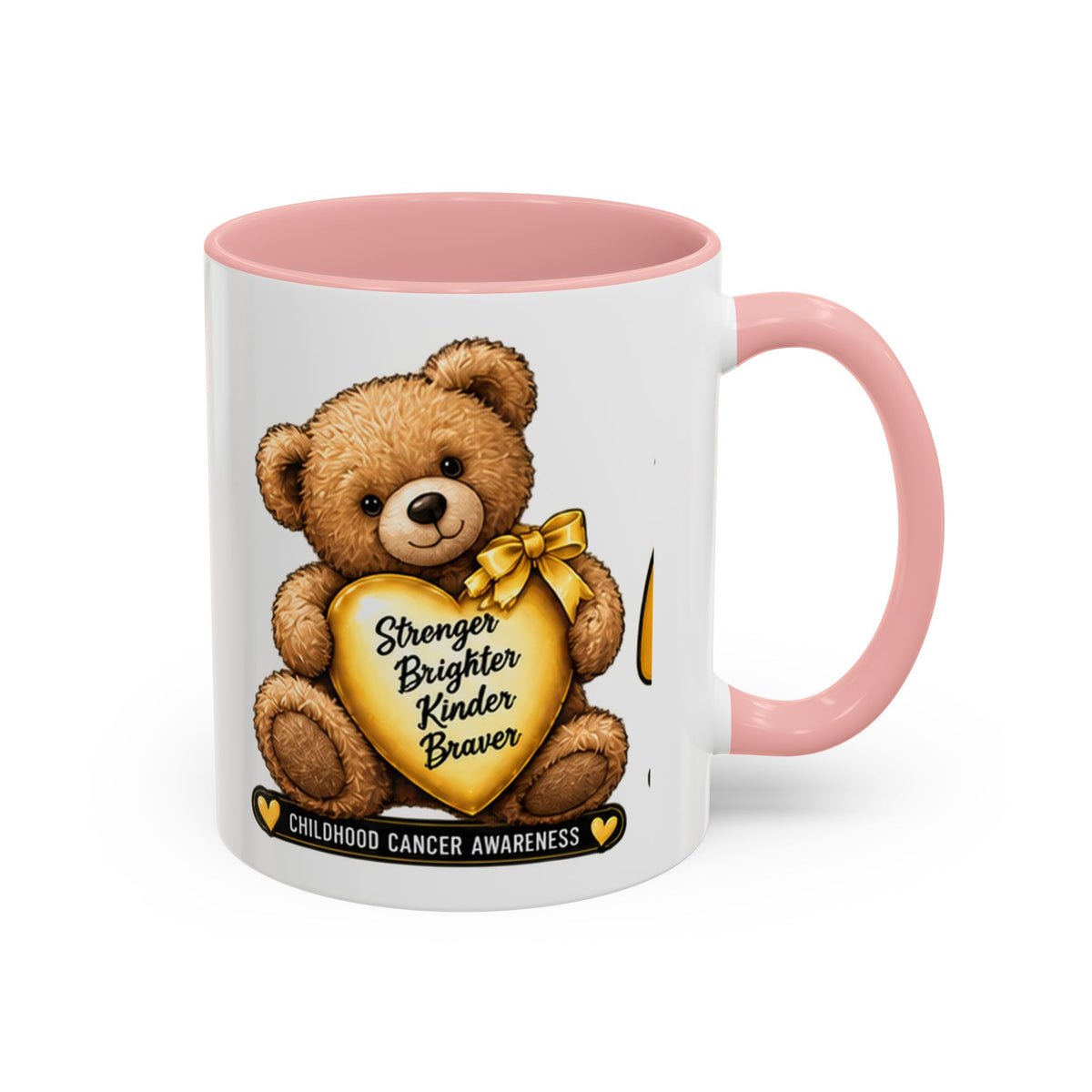 Gold Ribbon Teddy Bear Childhood Cancer Awareness Accent Mug (11/15oz)