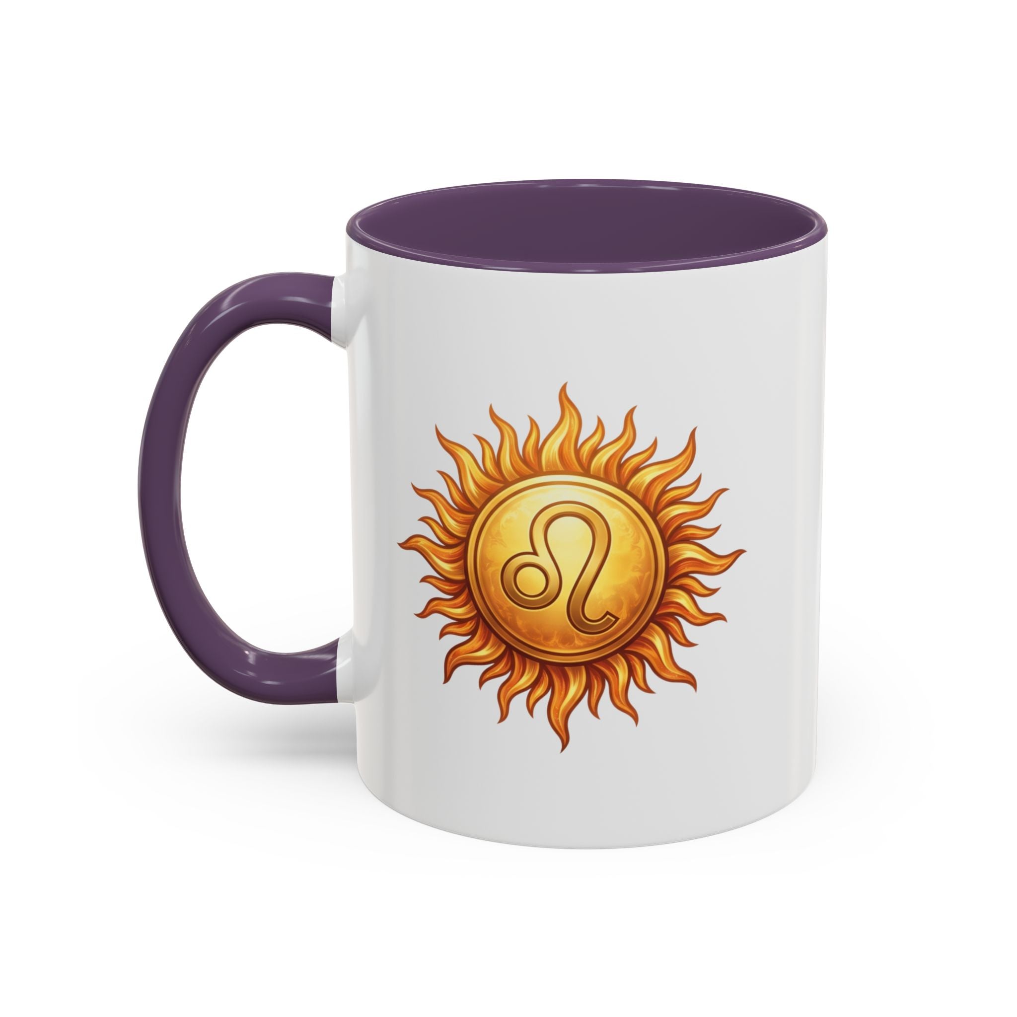 Leo Zodiac Sun Coffee Mug — Astrology Gift, Bold Sun & Leo Symbol Accent Mug