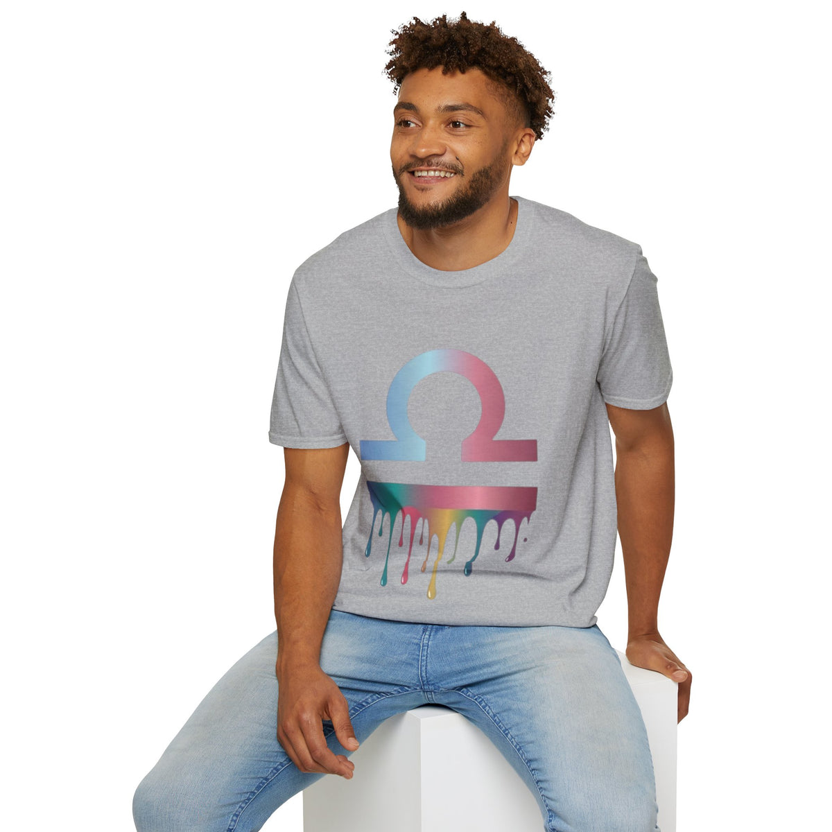 Omega Symbol T-Shirt — Pastel Gradient Drip Design