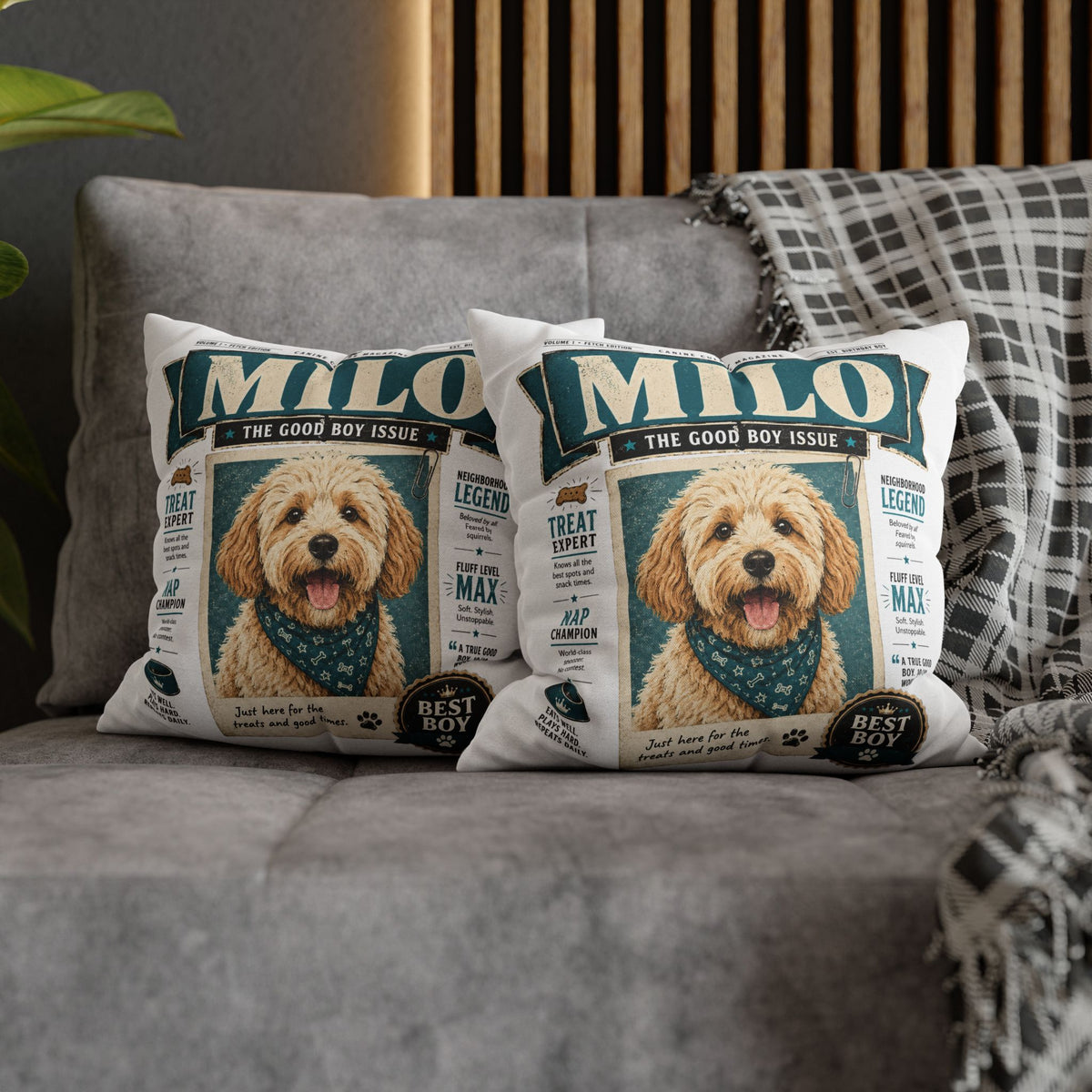 Personalized Dog Pillowcase — "Milo: The Good Boy Issue" Decorative Throw Pillowcase Milo Bailey Dog Dad Mom