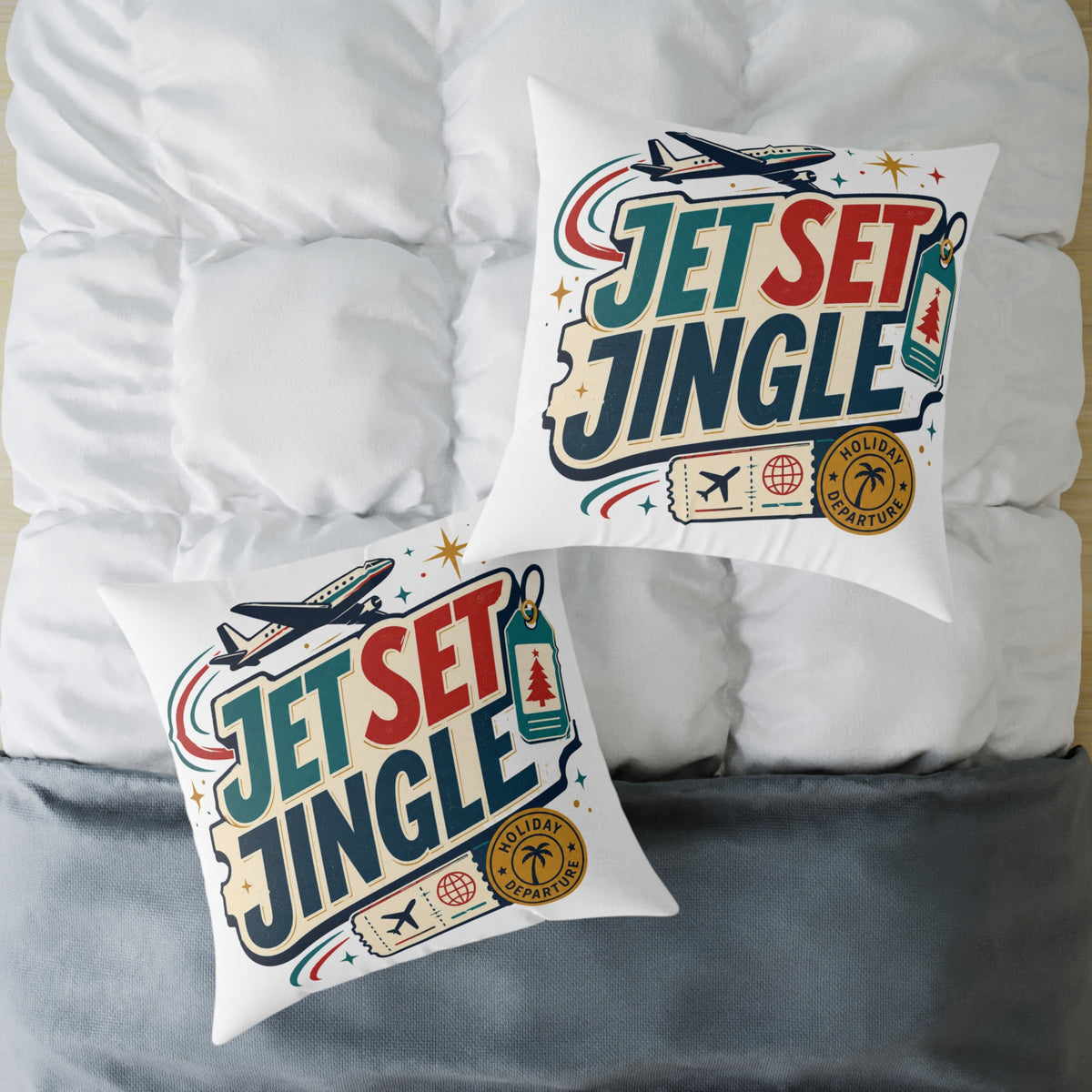 Jet Set Jingle Modern Day Christmas Square Poly Canvas Pillow
