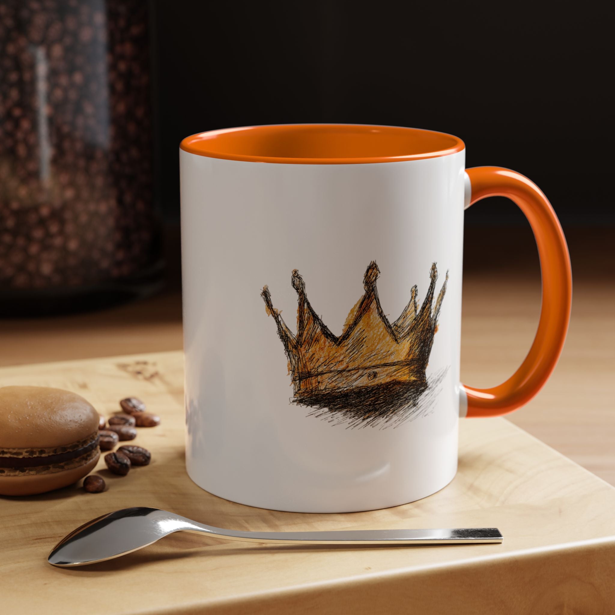 Royal Crown Accent Coffee Mug — Hand-Sketched Gold Crown Design
